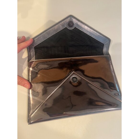 Metallic Silver Envelope Clutch Bag With Snap Closure & Interior Card Slots - Picture 5 of 10